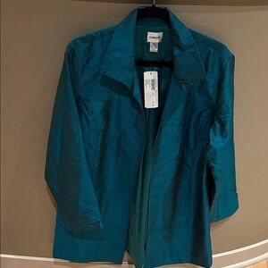 Nwt Chico's Elegant Silk Turquoise/Emerald jacket.  Size Large/16